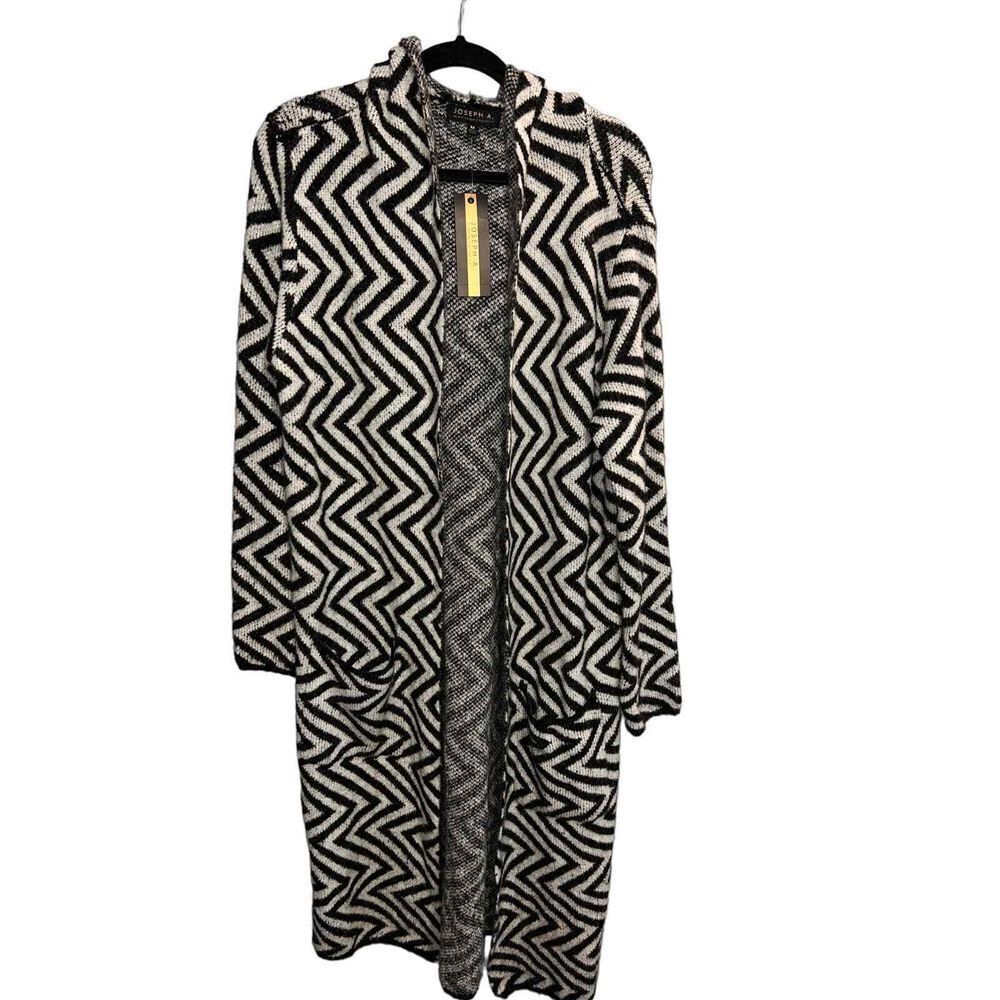 Joseph A. Black and Gray‎ Zig Zag Duster Cardigan Size M NWT